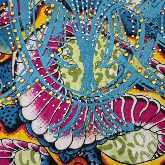 Christian Audigier Hoodie Women M Green Tattoo Graphic Rhinestone Detail USA VTG - Picture 15 of 16